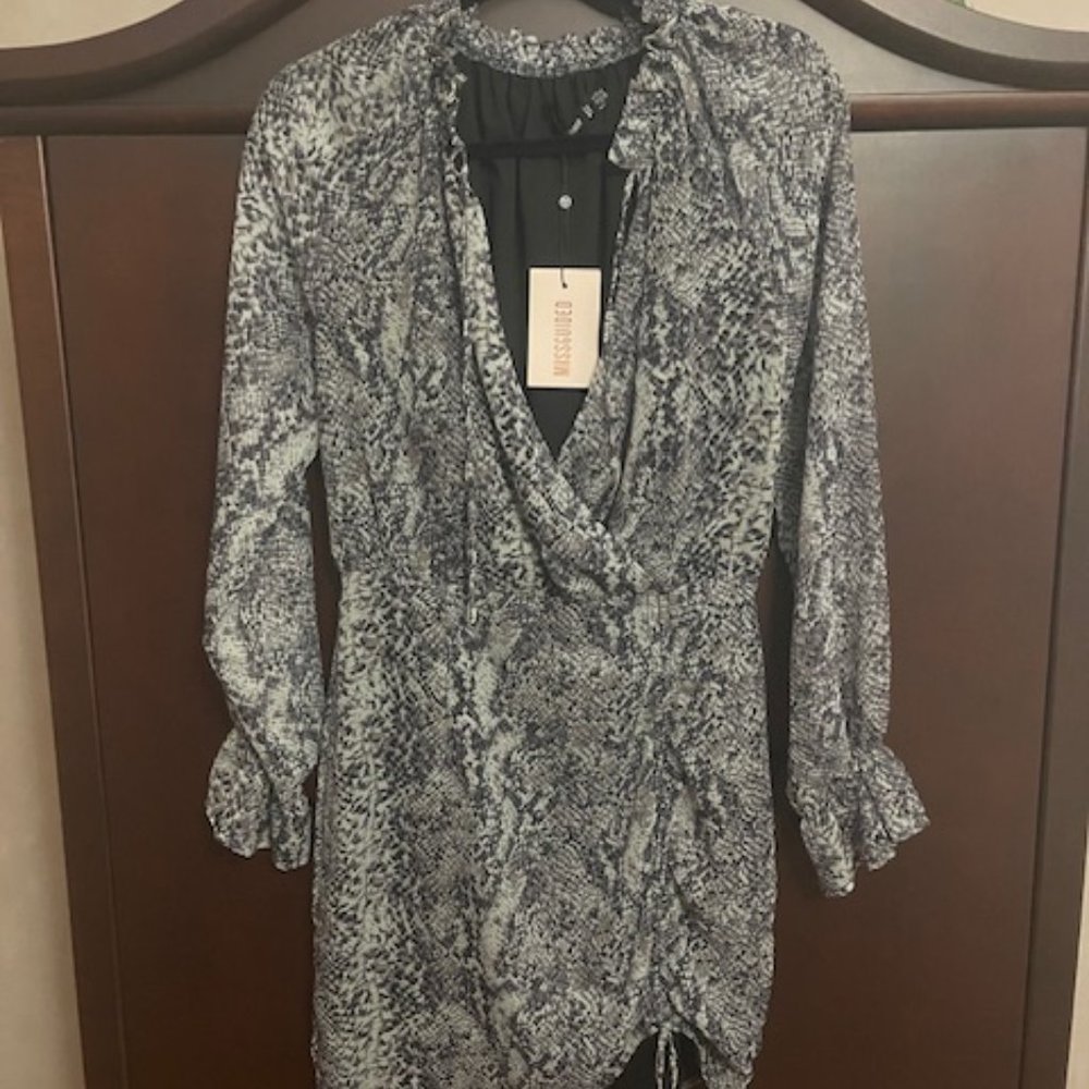 NWT gray snake print ruched mini dress
